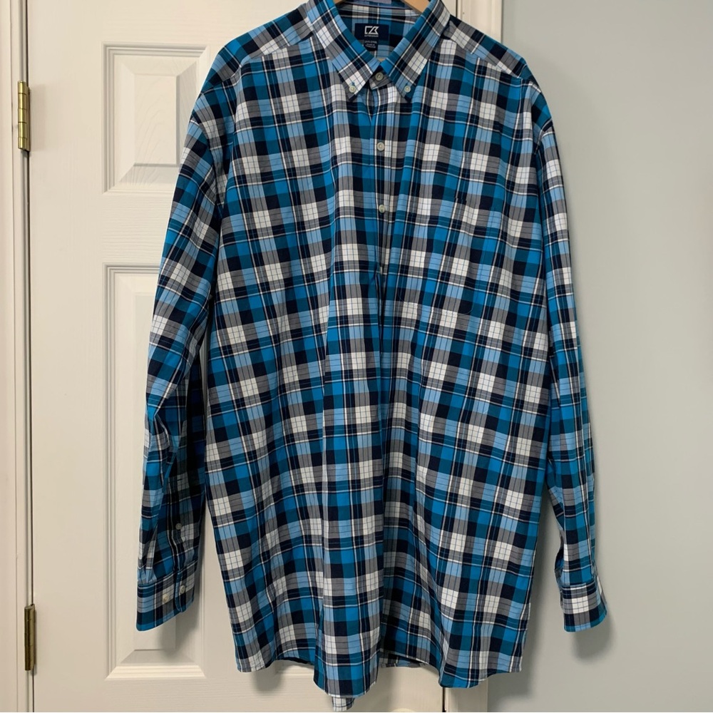Cutter & Buck Men's Blue Plaid Shirt 2XL